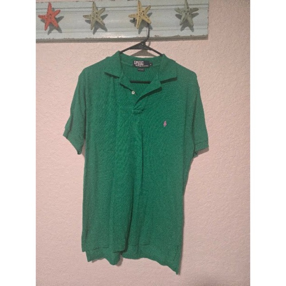 Polo Ralph Lauren Mens Green Cotton Pique Short Sleeve Polo Shirt Pink Pony S